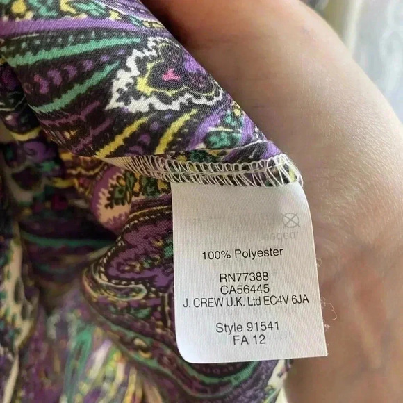 J Crew Blouse Floral Paisley Keyhole Back Boat Neck Purple Long Sleeve Flowy - Picture 4 of 7